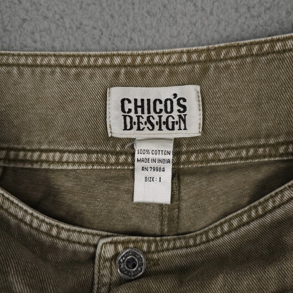 Vintage Chicos Design Jeans Women 1 US 8 Washed Green Patch Pocket Cotton HEMMED - Picture 3 of 11